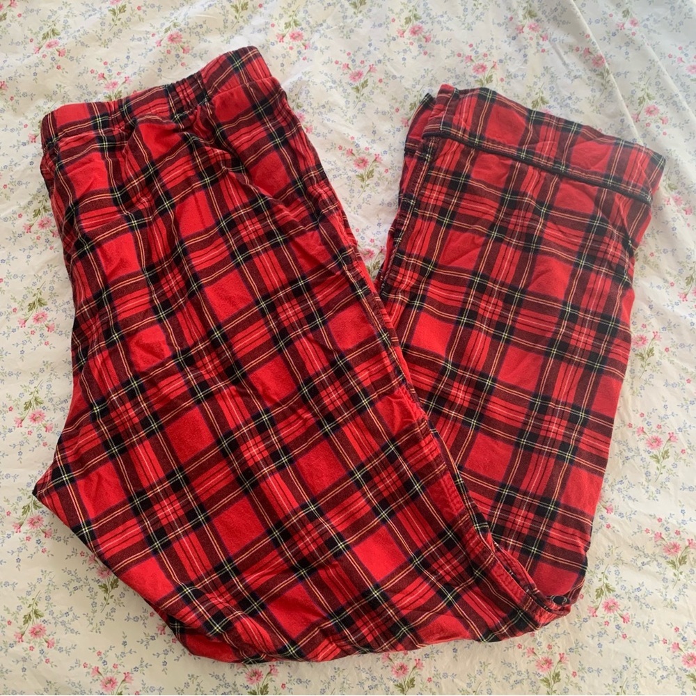 J. Crew Classic Tartan Flannel Pajama Bottoms Red Black Plaid Size Large‎